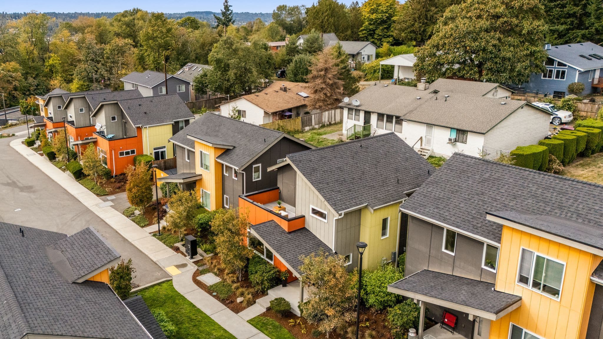 Aerial view of the Rainier View Homes community