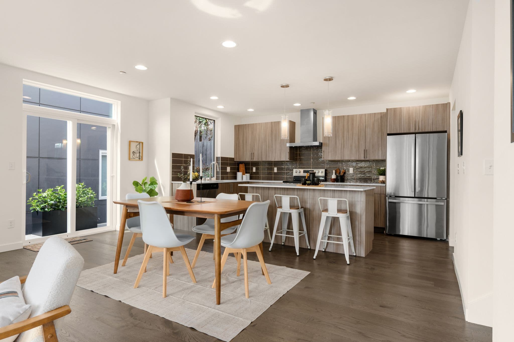 Open kitchen and dining area
