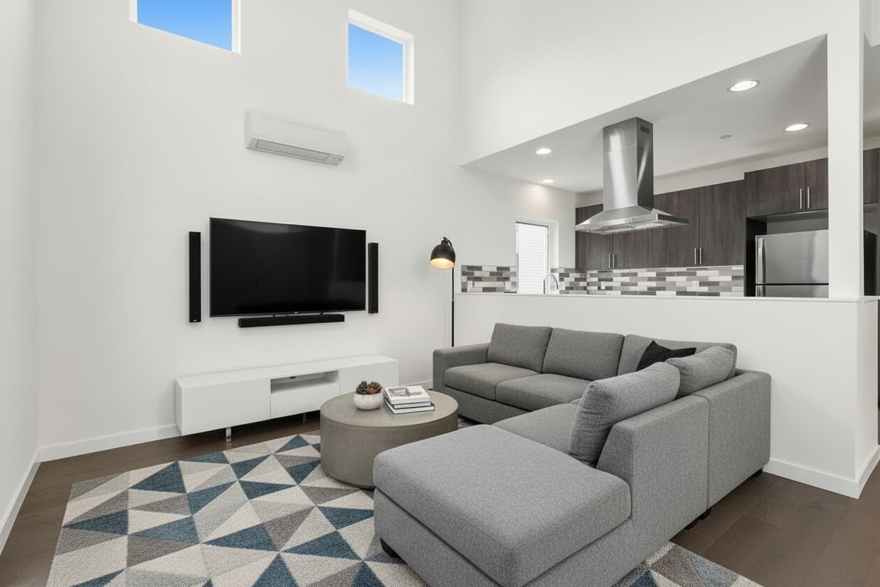 Living room with vaulted ceiling