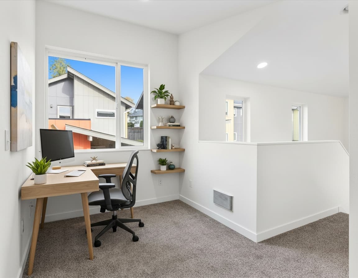 Home office landing at the top of the stairs