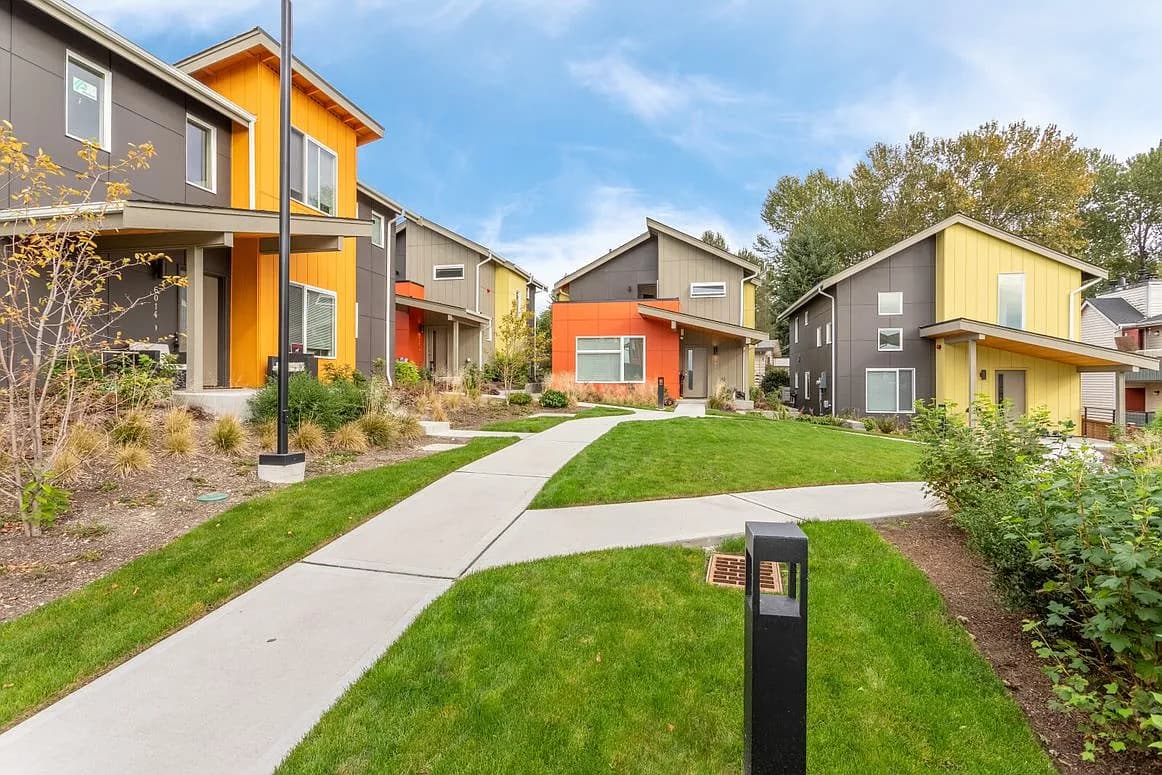 Walkway through the Village Green at Rainier View Homes